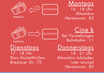 Gutscheintausch jetzt auch Dienstag und Donnerstags möglich